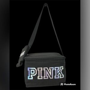 Victoria's Secret Pink Black Cooler Lunch Box Bag with Black Koozie NWT